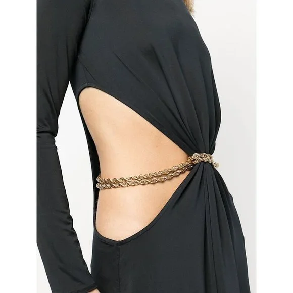 NEW Cult Gaia Genevieve Gown Cutout Long Sleeve Maxi Dress Black Gold XS - Picture 5 of 13